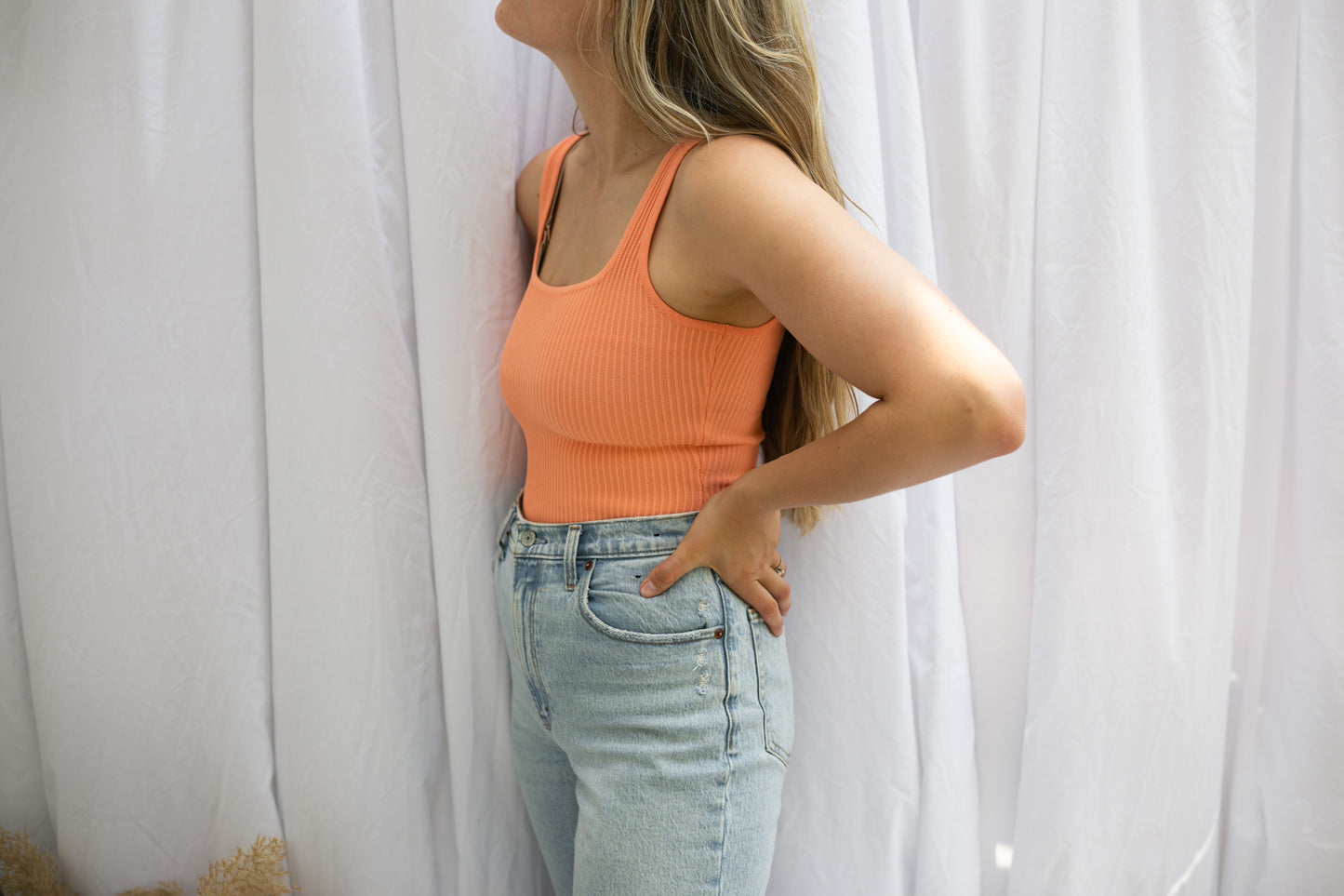 Coral ribbed bodysuit